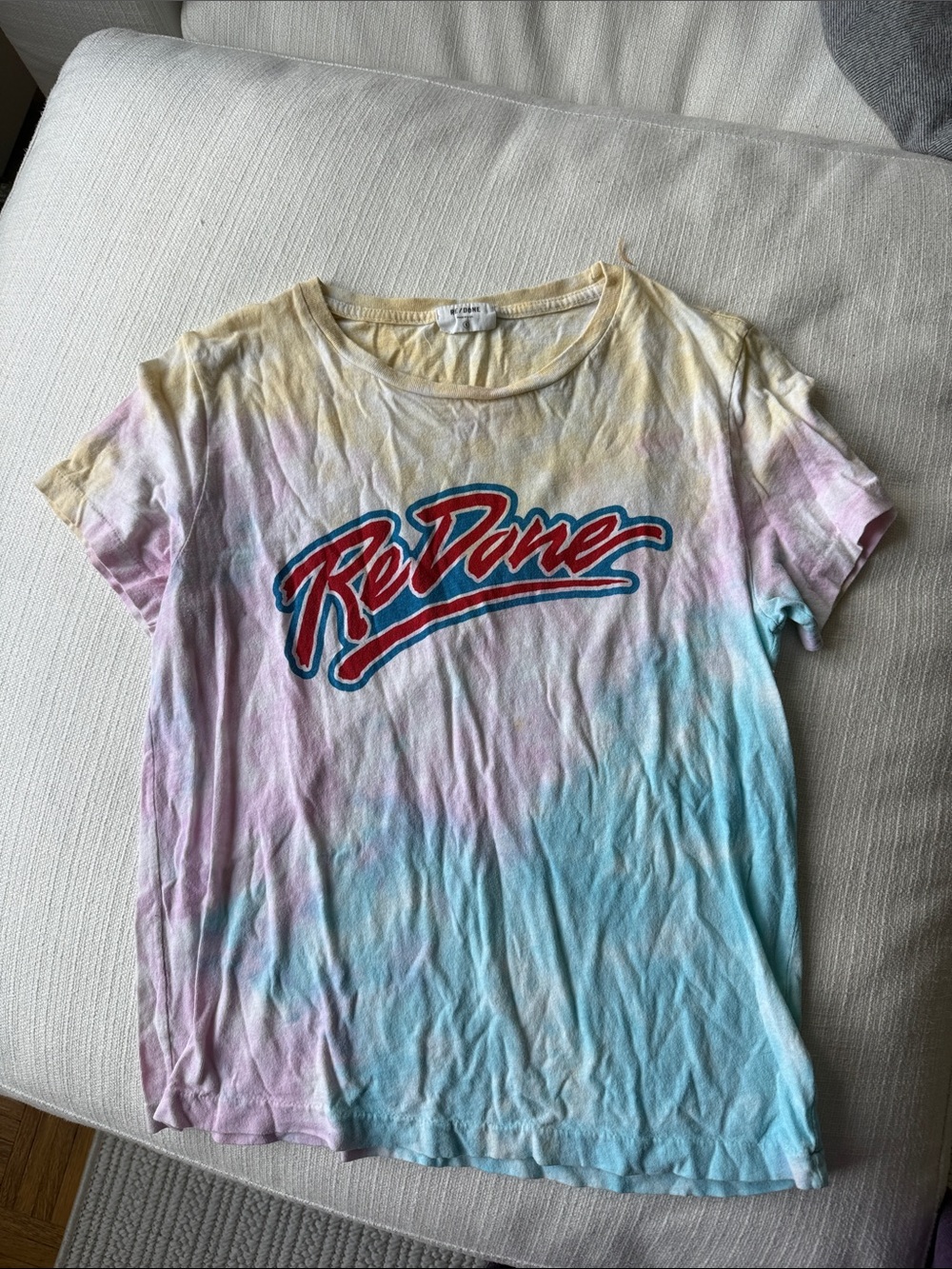 Re/Done Tie-Dye Logo Tee - Pastel Yellow, Pink & Blue